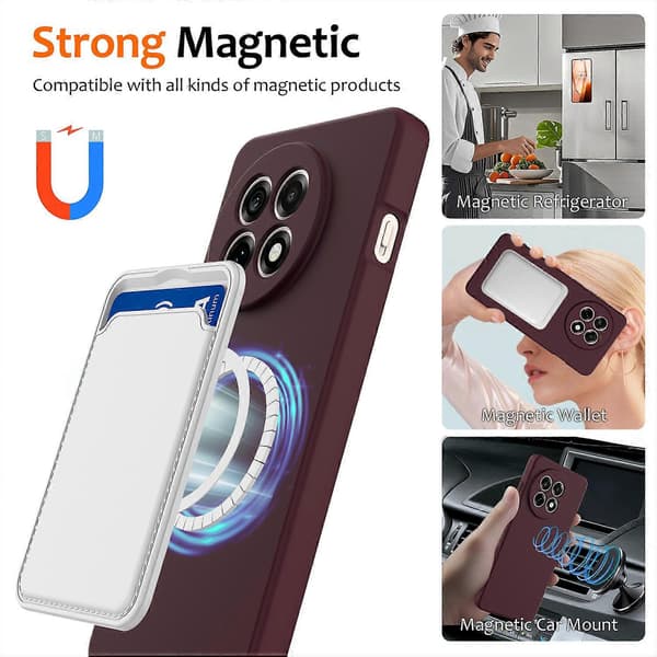 Compatible with OnePlus Ace 5 5G / OnePlus Ace 5 Pro 5G / OnePlus 13R 5G Case Compatible with MagSafe Anti-Drop Liquid Silicone Pho WineRed