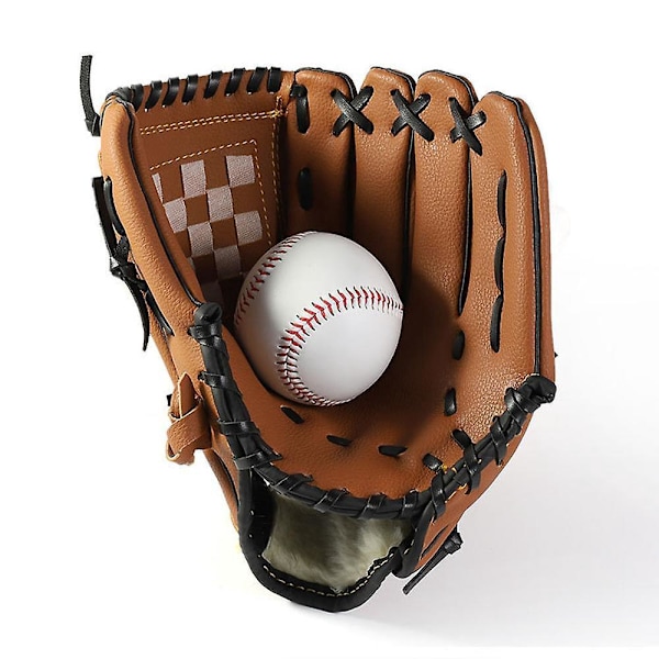 Brun 12,5 tommer Softball Handske Tykk PU Læder Baseball Handske til Begyndere Slagtræning
