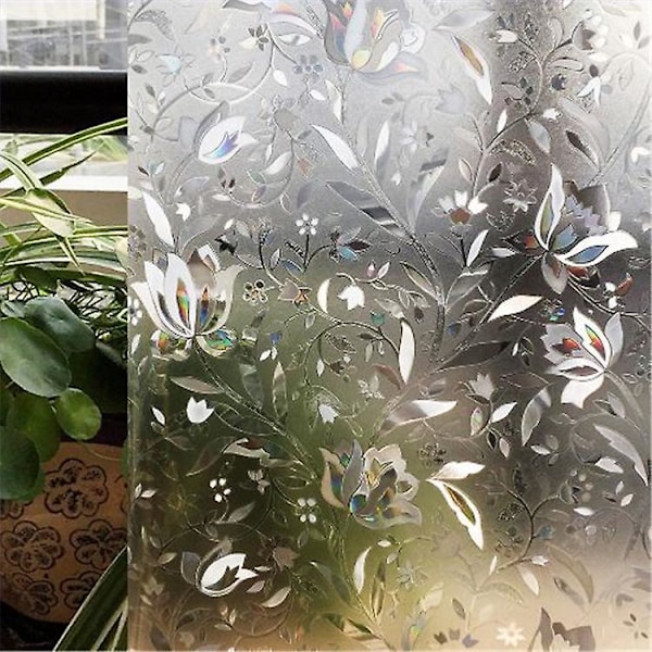 Fönsterfilm Statisk Häftande Film Sekretessskydd Anti-UV Dekorativ Fönsterfilm Mörkläggande Sekretess Fönsterfilm med Blomstertulpanmönster för Glas och