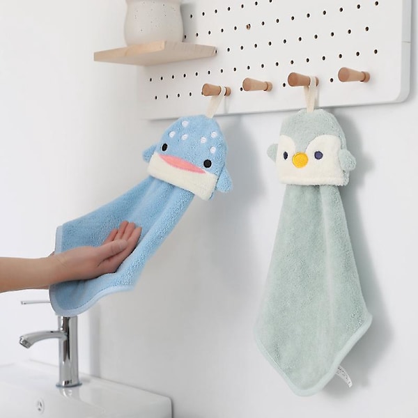 Set med 6 söta djurhanddukar för kök, absorberande mjuk korallvelourhandduk med hängande rosett, slumpmässig färg