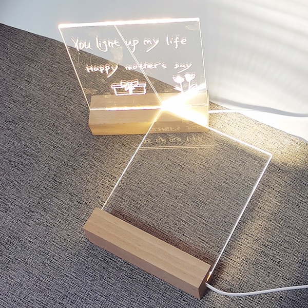 Desktop Lysende Memo Note Board Plug In LED Lampe Base DIY Graffiti Akryl Besked Natlys