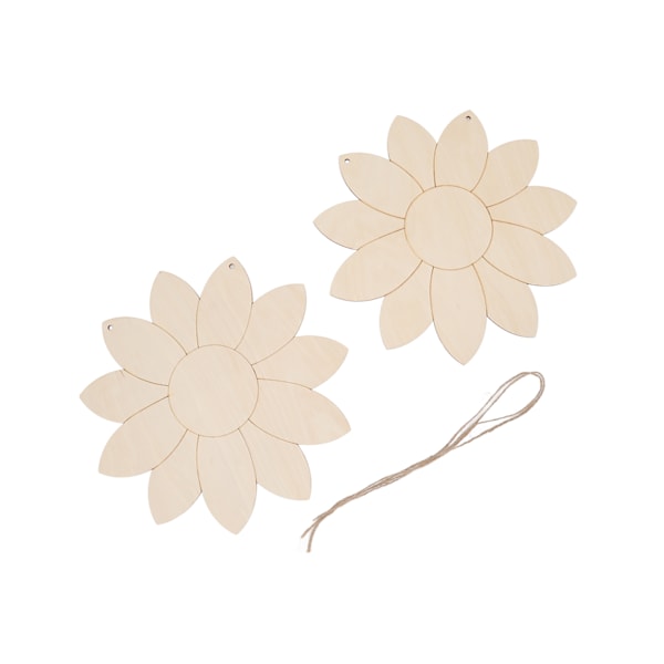 2 stk. Træblomst Udskæringer DIY Lotus Form Ubehandlede Træ Udskæringer Hjem Have Træ Chip Dekor Vedhæng med 2 Hampetov