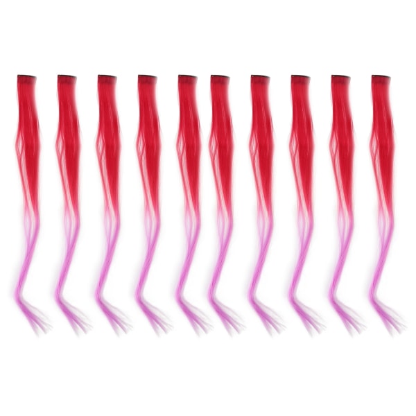 10 stk farget klips i hårpynt Gradient Langt rett syntetisk hårforlenger hårstykke for Cosplay Party Mørk Rød Gradient Lilla