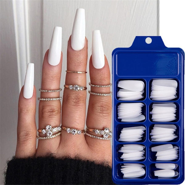 100 stk/æske Kiste Ballerina Falske Neglespidser Fulddækning Neglespidser DIY Akryl Nail Art 10 størrelser Fuldt sæt