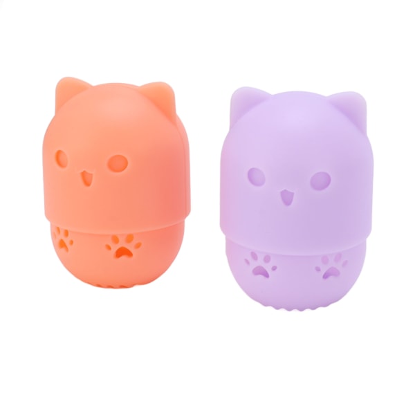 Hållare för sminksvamp Söt kattform Tvättbar Återanvändbar Andningsbar ihålig design sminksvamp case Ljus orange, lila