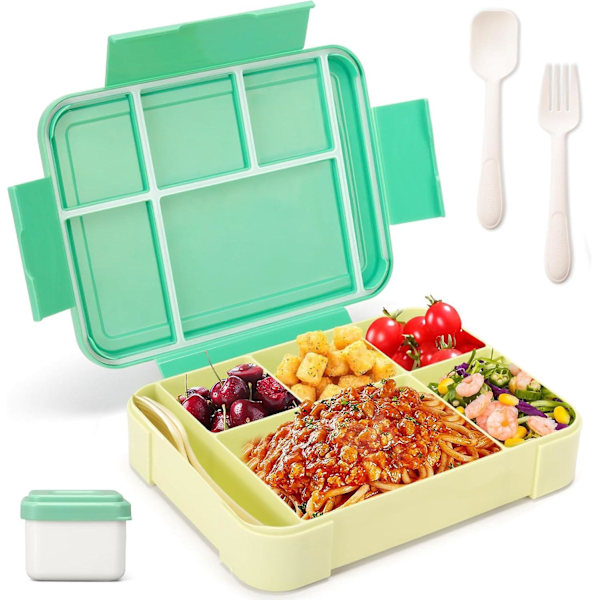 Matboks, Bento Boks Plast Matboks for Voksne Barn, 1300ml Bento Boks Matboks med Tre Rom og Bestikk, BPA Fri, Mikrobølgesikker (G