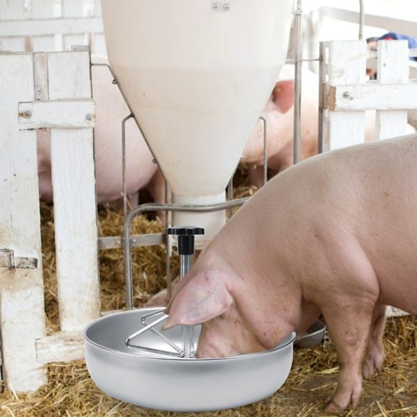 Foderkum til smågrise i rustfrit stål Foderbeholder til grise med rillepind i plast