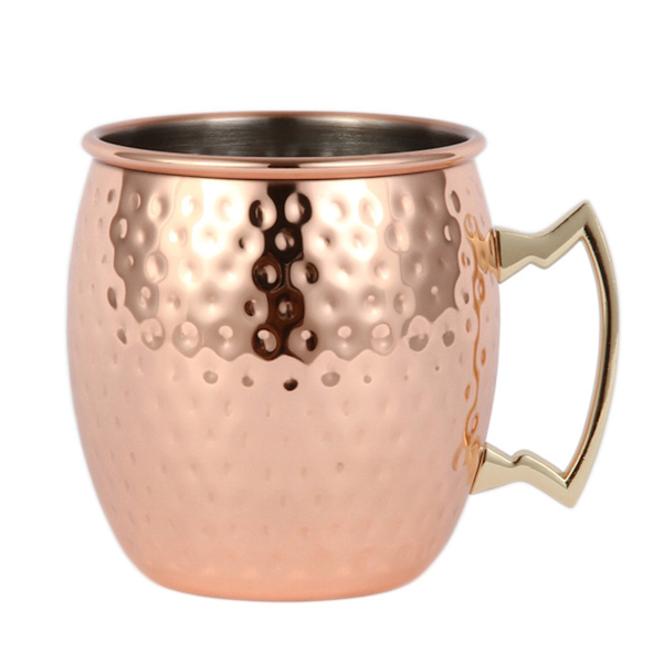 Moskva Mule Krus med Håndtag i Rustfrit Stål 550ml Hammeret Krus Bar Kreativ Cocktail Kop