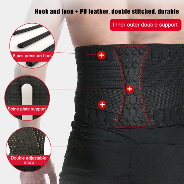 Pustende nylon korsrygg nedre rygg Midjebeskyttelse Beltestøtte for Sports Pain ReliefXL svart