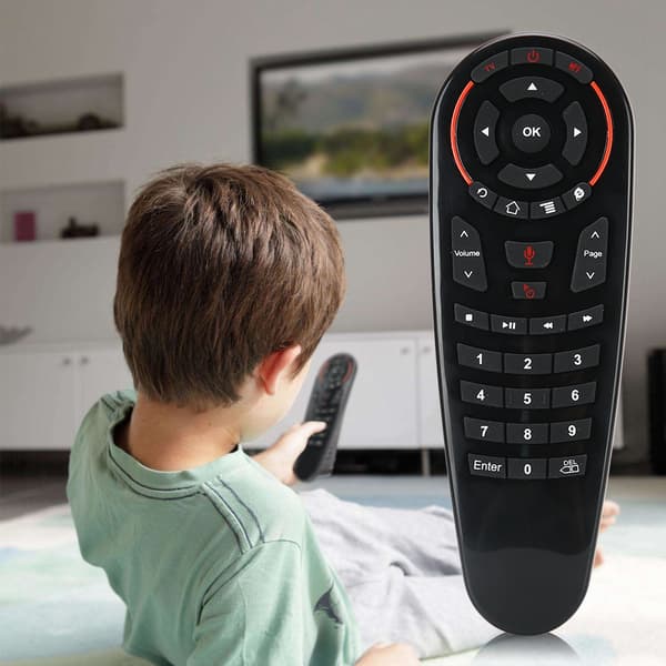 USB 2.4G trådløs Air Fly Mouse bevægelsessensor Smart stemmefjernbetjening sort