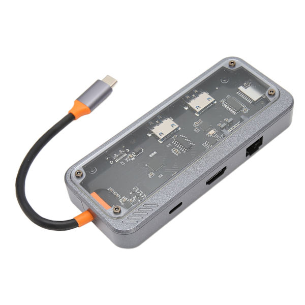 Tyyppi C -keskitin PD-lataus USB 3.0 2.0 RJ45-verkko läpinäkyvä kuori moniporttinen telakointiasema kannettavalle TV:lle 8 in 1 100M verkkoporti
