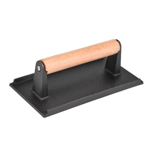 Kommerciel støbejernsbøf vægt træhåndtag Bacon Grill Hamburger Press