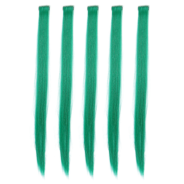 5 stk rett hårstykke klips lys farge 21,65 tommer hårforlengelse hårpynt for Cosplay PartyGreen