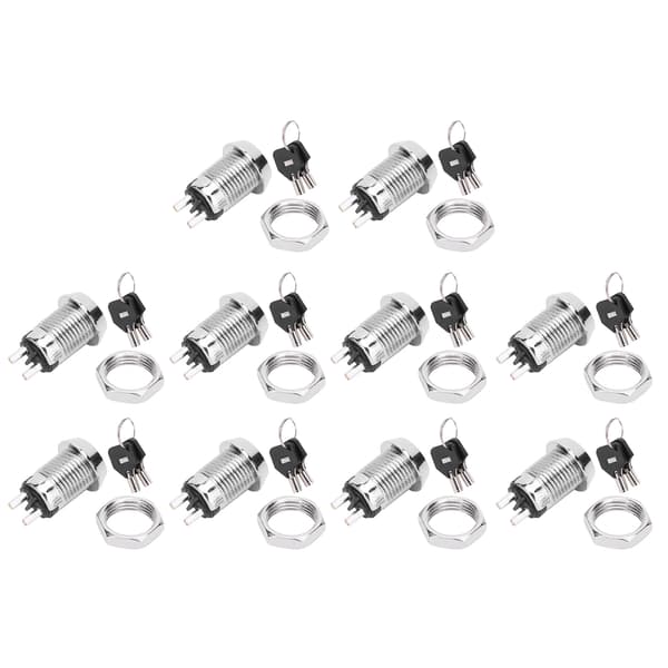 10 sæt nøglekontakt rustfrit stål On/Off strømlås dobbelttrækkontakter 12 x 22 mm