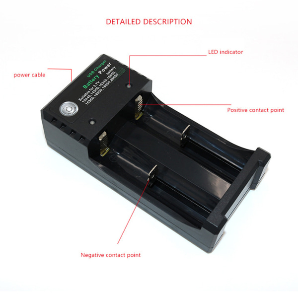 Bærbar hurtiglading 2 spor 18650 batterilader for oppladbare batterier