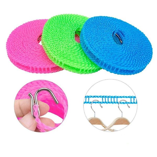 Bärbar Justerbar Vindtät Klädstreck Torkställ Rep 3st Blå Grön Rosa 5 Meter Perfekt för Camping Resa Hemmabruk