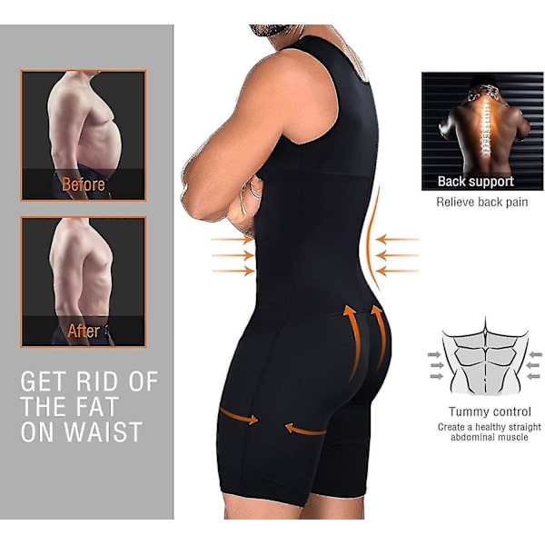 Fuld krops kompression shapewear til mænd - Sort, 4XL