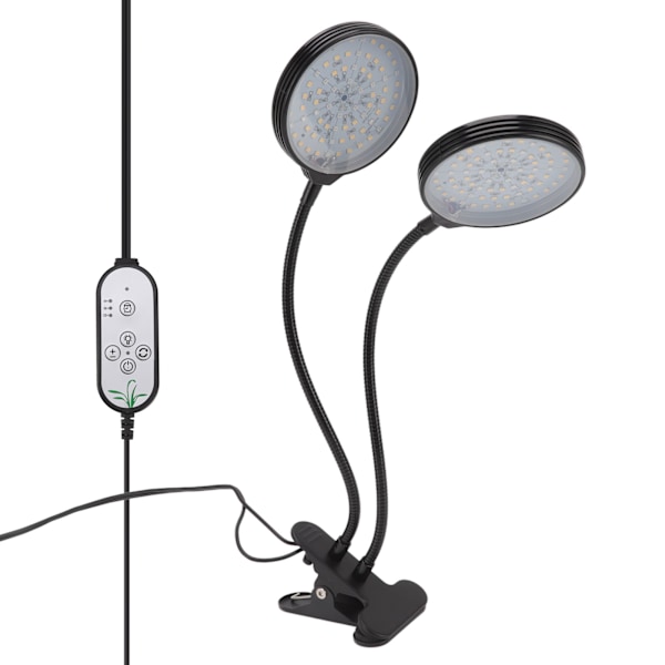 Plantevækstlys Timing 5 dæmpbare niveauer Vandtæt Dobbelthoved 30W USB-drevet LED plantelampe med klipsbase