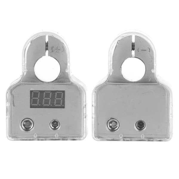 2 stk. bilbatteriterminalkoblinger med voltmeter sanntidsovervåking 0/4/8 AWG-måler klart deksel