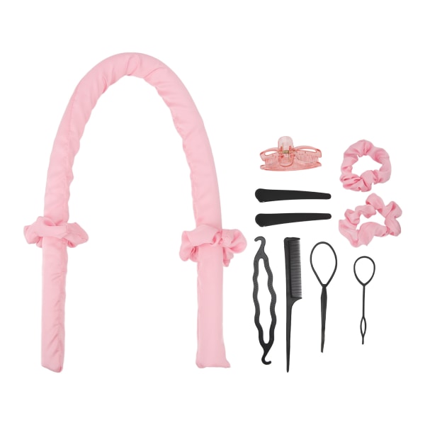 10 st Värmelösa locktång Pannbandsklämmor Kam Pull Hårnål Bomull DIY Curls Rullar för sovande Rosa