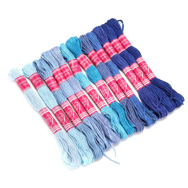 12 stk. broderitråd med gradient lyse farver i polyester til broderielskeres gruppe-håndarbejde (blå serie)