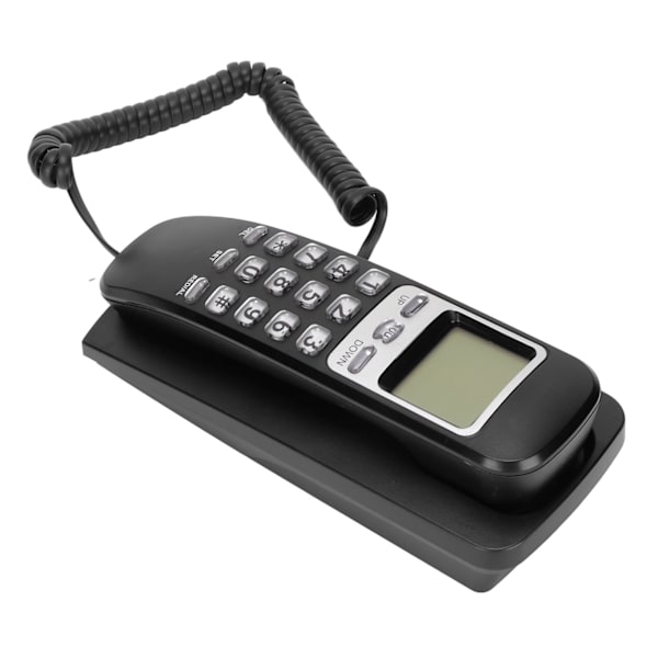 KXT777CID med sladd för väggtelefonkalender LCD-skärm Återuppringningsfunktion Fast telefon med sladd för hotell hemmakontor (svart)