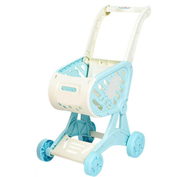 Dockhusvagn Shopping Cart Set Kök Skär Frukt Leksaker Supermarket Barnvagn Simulering för Barn Presenter Blå