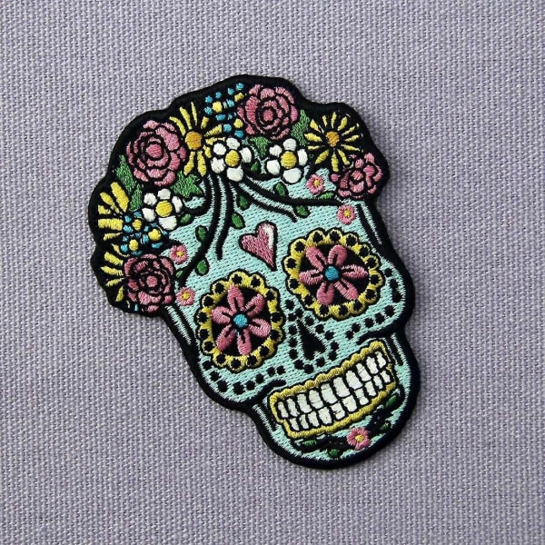 Day of the Dead Sugar Skull Broderet Applique Patch - Stryg på eller sy på