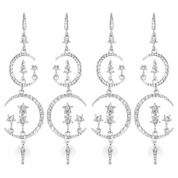 2 par øreringe i legering med diamant, romantisk måne og stjerne, moderigtige smykker til kvinder og piger, tilbehør, hvid
