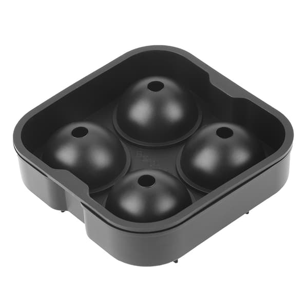 Silikone rund kugleform med 4 rum til isterninger til whisky, cocktails, drikkevarer, sort