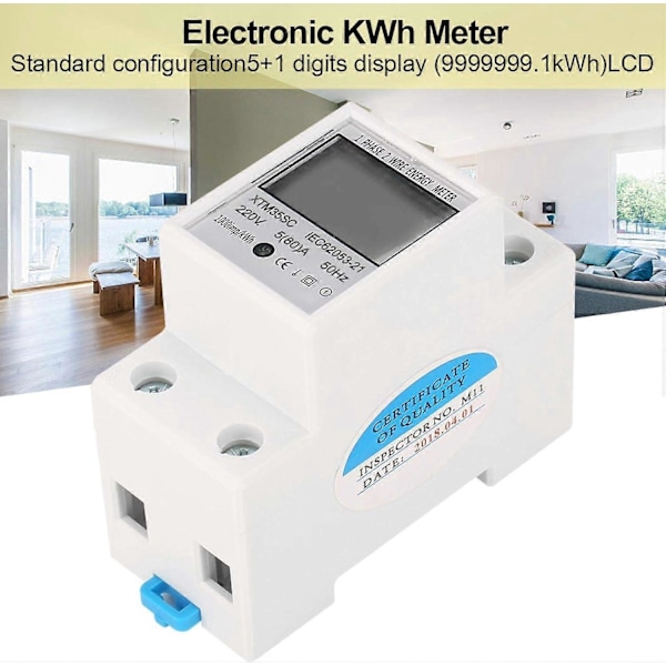 Digital Strømmåler 220V 5(80)A Enfas 2 Ledninger 2P Digital Elektrisk Strømmåler
