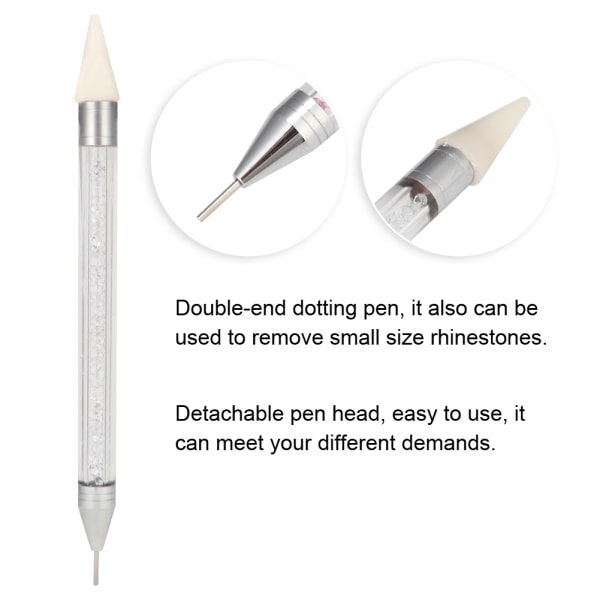 Dubbla huvuden nagelprickande penna spik strass pärlvlockare vax penna manikyr verktyg vit