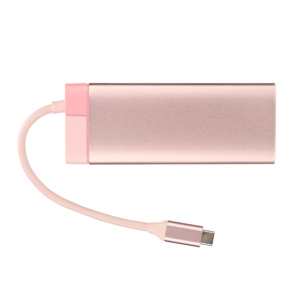 6-i-1 Dockningsstation Typ C till PD 3USB3.0 High Definition Multimedia Interface RJ45 Expansionsdocka Rosa