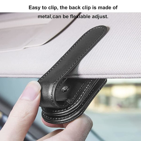 Solglasögonhållare i ko-läder med klämma (beige) för bilens solskydd, läderram för solglasögon, magnetisk klämma för solglasögon i bilen