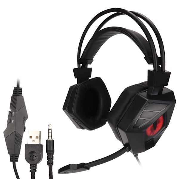 Gaming Headset med støjreduktion USB 3,5 mm interface Over Ear RGB-hovedtelefon med mikrofon til PS4 PC bærbar sort rød