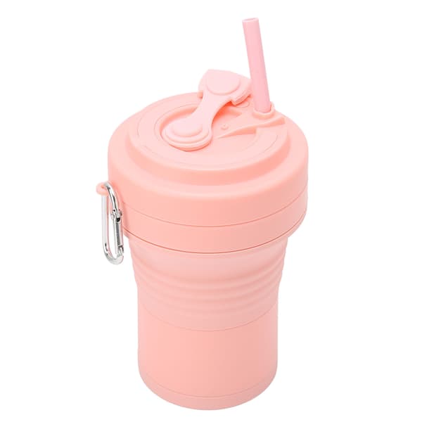 Sammenleggbar Kaffekopp Silikon Varmeisolasjon God Forsegling Sammenleggbare Vannkopper med Sugerør 550ml Rosa