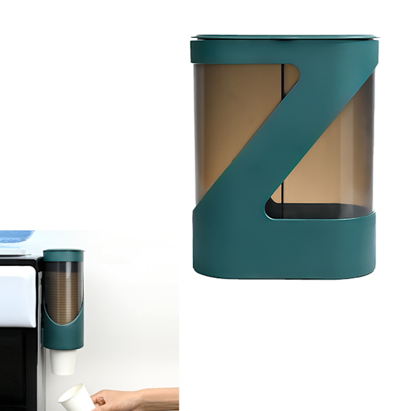 Paper Cup Holder Wall Mount Punch Free Large Capacity Disposable Cup Organizer Dispenser Dark Green
