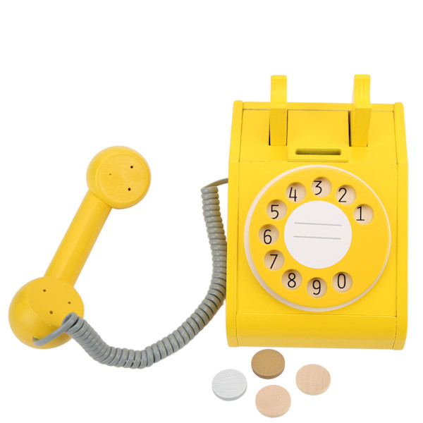 Simuleringstelefon för barn Rosa gammaldags vridbar urtavla telefon Retrodesign Träsimulering Retro urtavla Telefon Gul