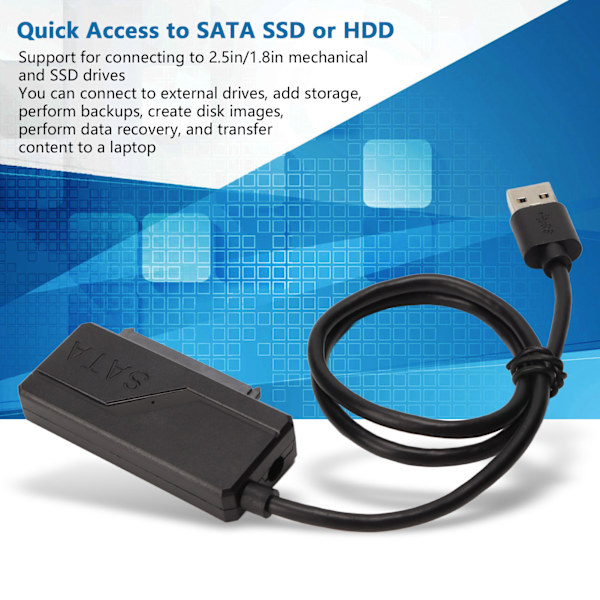 USB 3.0 til SATA-adapterkabel 12V 2A Plug and Play Hurtig overførsel SATA-harddiskkonverterkabel til 2,5 3,5 tommer HDD SSD