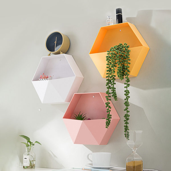 Hexagonal vägghylla Geometrisk Hexagonal förvaringshylla Enkel geometrisk vägg flytande hylla