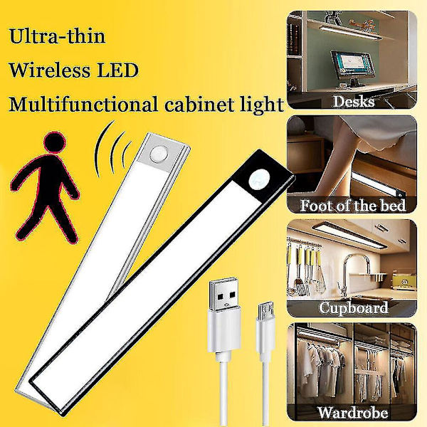 LED-ljusremsa med rörelsesensor - USB-laddningsbar, 40 cm, kallvitt 6000K