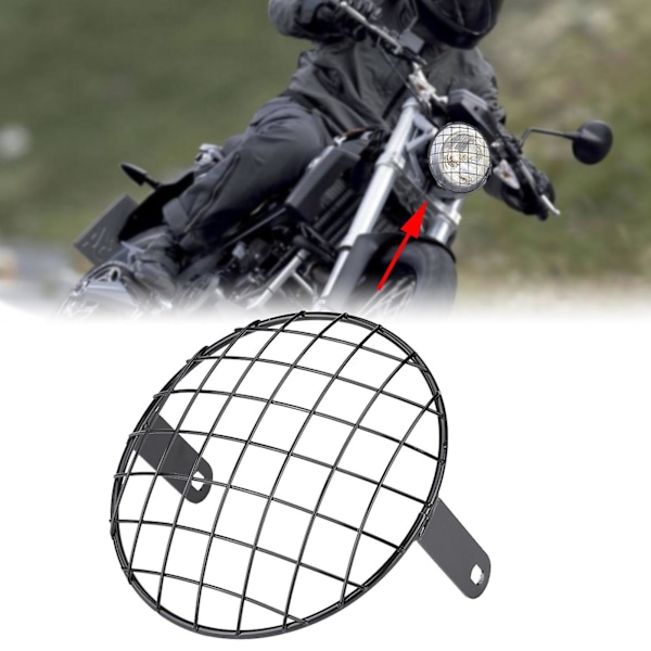 Motorcykel 7\" Forlygte Mesh Grill Side Mount Universal Dækmaske til Cafe Racer (Sort)
