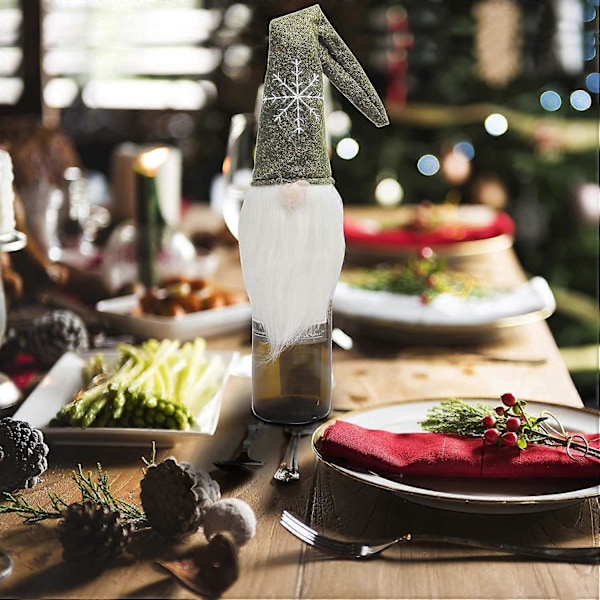 Juleflaskeovertrekk (3 stk) - Skandinavisk Julenisse (42 x 19 cm) Håndlaget Flaskedekorasjon for Vin Champagne Julebord Borddekorasjon