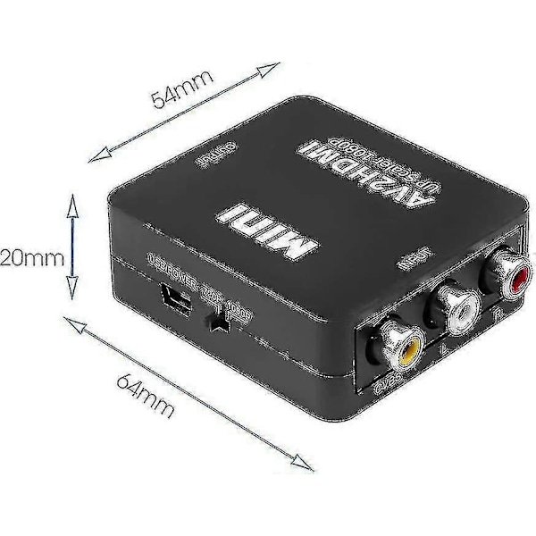 RCA til HDMI Adapter, 1080p AV HDMI Adapter, RCA Kompositt CVBS AV til HDMI Video Audio Konverter. For PS2/ Wii/xbox/snes/ N64/ VHS/VCR Videoopptaker D