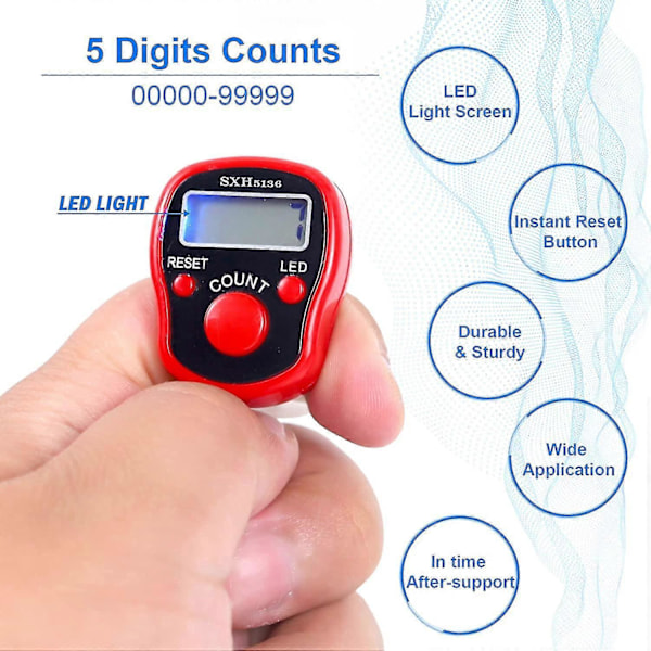 Finger Tællere - 5 Led Digital Finger Tæller Med Digital Elektronisk Finger Tæller Hånd Tæller Mini Manuel Tæller Med LCD Display Finger Tæller F