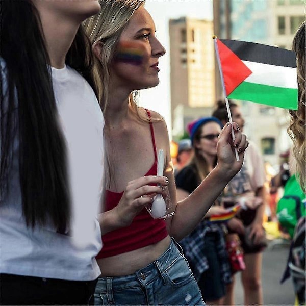 50 st Palestinska flaggor små med pinne, 14X21cm Palestinsk handviftande flagga - Dubbelsidig fin handhe
