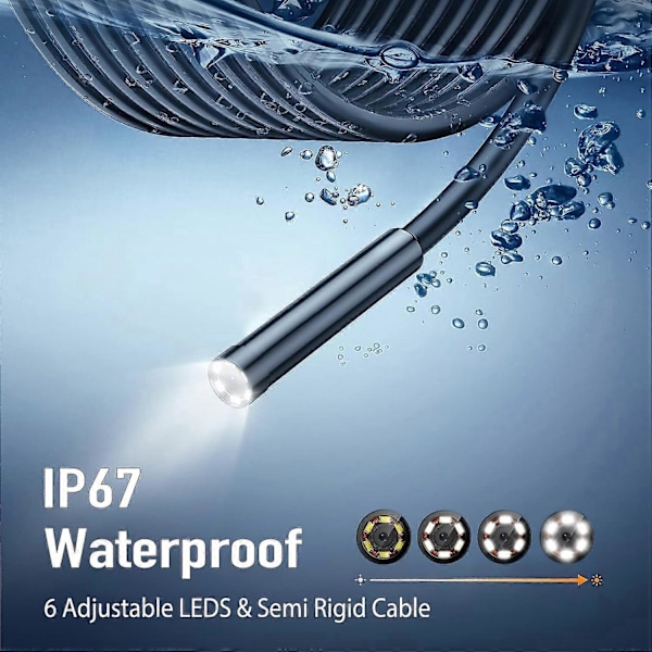 Industriellt Endoskop - 2,4 tums IPS Boroskop Inspektionskamera, 1440P HD 2,0 MP Endoskopkamera med 6 Justerbara LED, Digitalt Endoskop 8mm IP67 W