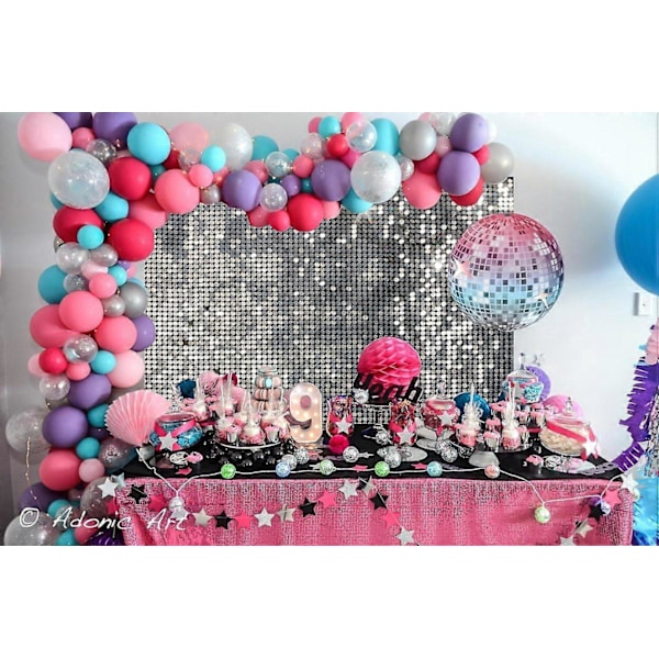 Sølv Disco Party Bakgrunn Sølv Hvit Fotobakgrunn Gratulerer med dagen Bryllupsdusj Bryllup Baby Portrett Fotografering Rekvisitter (210x150cm)