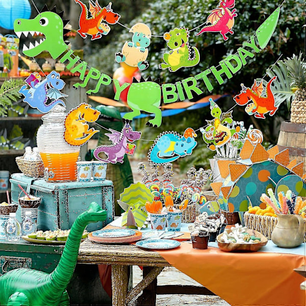 Dinosaurus Hyvää Syntymäpäivää Banneri, Dinosaurus-teemaiset Syntymäpäiväkoristeet Pojille ja Tytöille Syntymäpäiväjuhliin