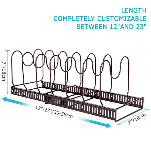 Køkken skab gryde låg arrangør rack, udvidelige og justerbare rum